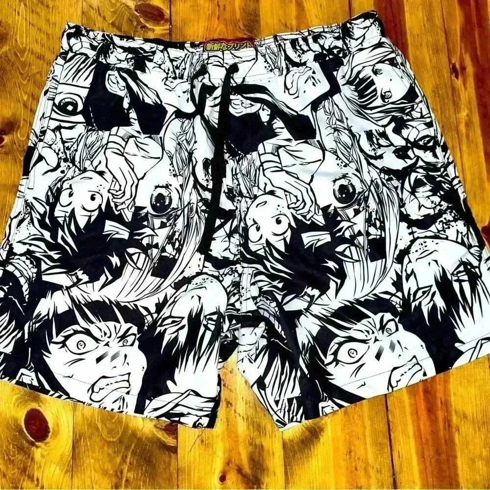 FreshPrints Anime Swim Trunks w front pockets & 1 back pocket, drawstring waist